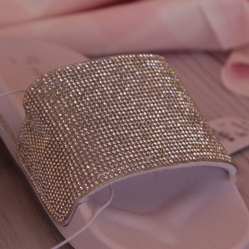 White Rhinestone Slide Sandals - Picture 2 of 4